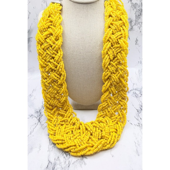 Source Unknown Jewelry - Mustard‎ Yellow Glass Bead Braided Torsade Statement Necklace 18–25"